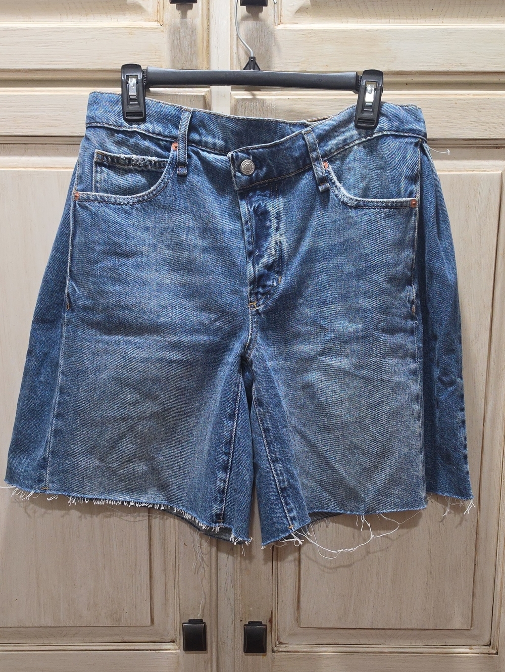 We The Free Raw-Hem High-Rise Blue Denim Shorts